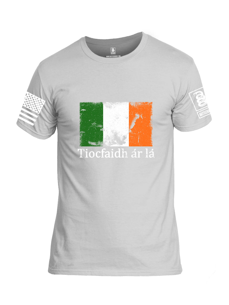 Battleraddle Tiocfaidh ar la Irish Flag White Sleeve Print Mens Cotton Crew Neck T Shirt