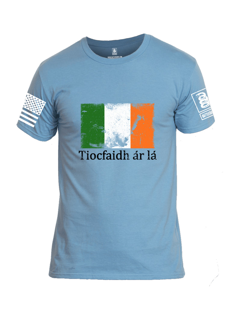 Battleraddle Tiocfaidh ar la Irish Flag Black White Sleeve Print Mens Cotton Crew Neck T Shirt