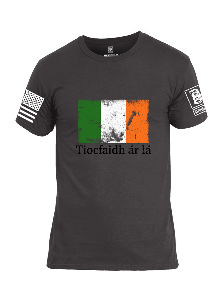 Battleraddle Tiocfaidh ar la Irish Flag Black White Sleeve Print Mens Cotton Crew Neck T Shirt