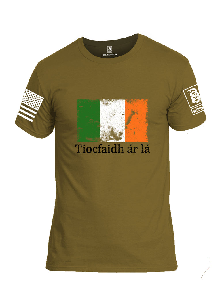 Battleraddle Tiocfaidh ar la Irish Flag Black White Sleeve Print Mens Cotton Crew Neck T Shirt