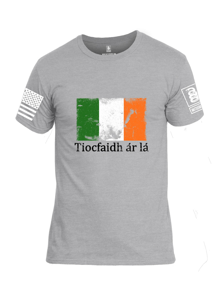 Battleraddle Tiocfaidh ar la Irish Flag Black White Sleeve Print Mens Cotton Crew Neck T Shirt