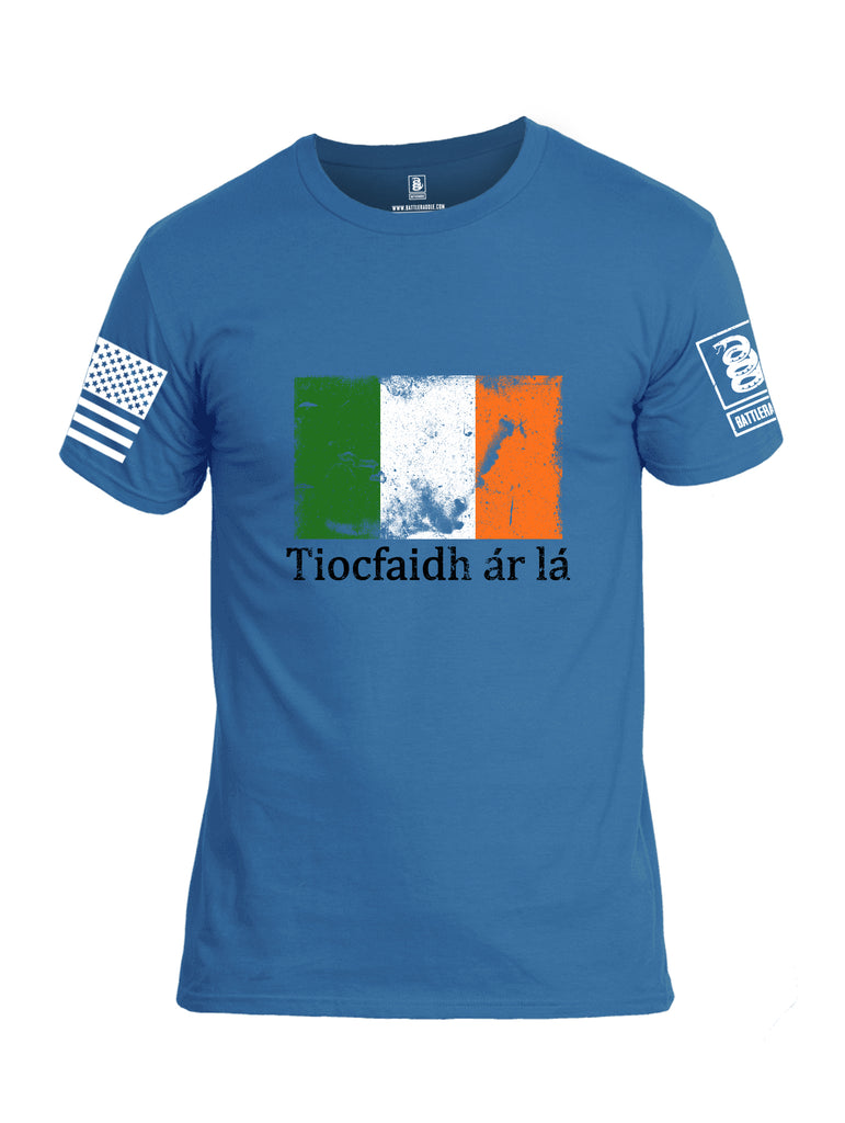 Battleraddle Tiocfaidh ar la Irish Flag Black White Sleeve Print Mens Cotton Crew Neck T Shirt