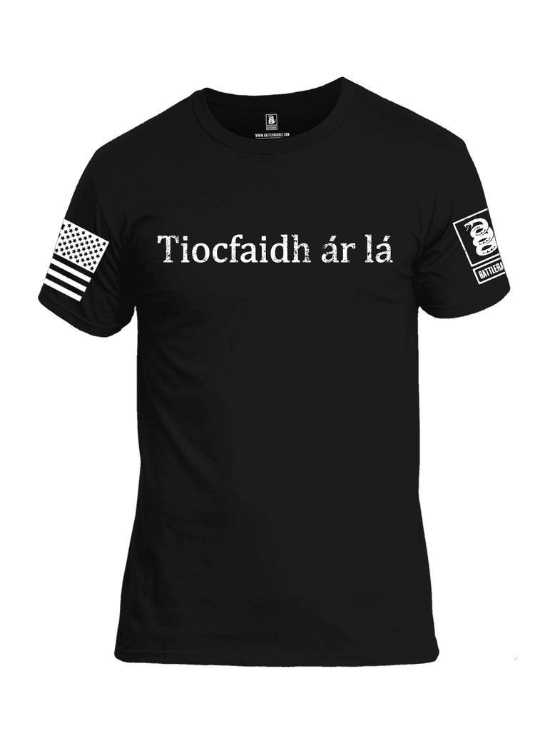 Battleraddle Tiocfaidh ar la White Sleeve Print Mens Cotton Crew Neck T Shirt