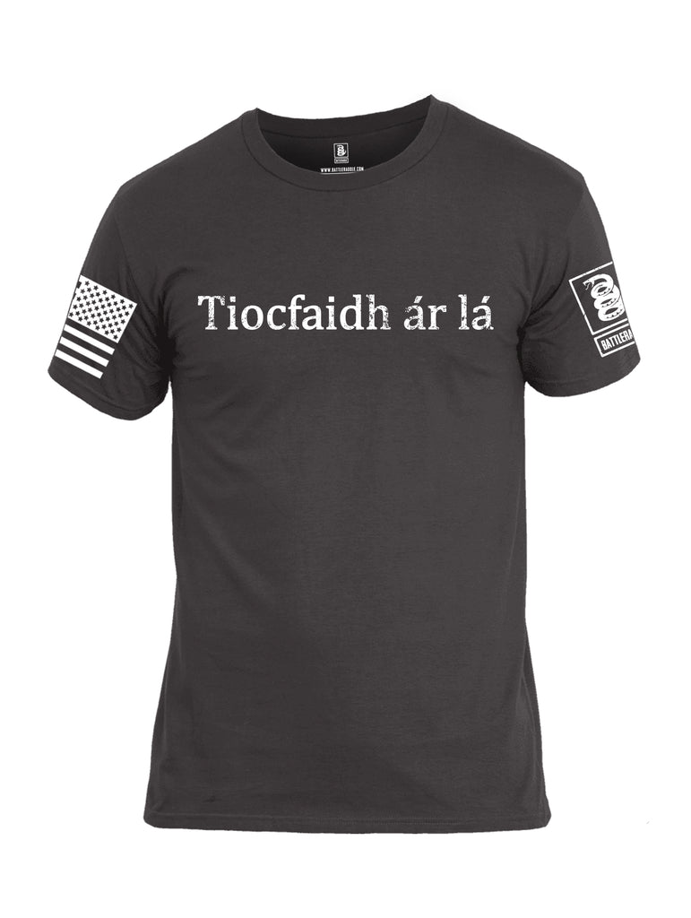 Battleraddle Tiocfaidh ar la White Sleeve Print Mens Cotton Crew Neck T Shirt
