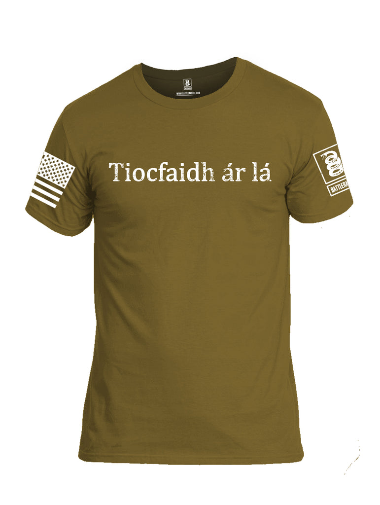 Battleraddle Tiocfaidh ar la White Sleeve Print Mens Cotton Crew Neck T Shirt