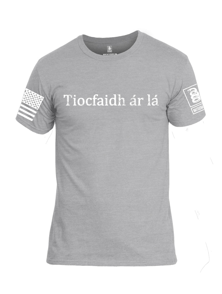 Battleraddle Tiocfaidh ar la White Sleeve Print Mens Cotton Crew Neck T Shirt