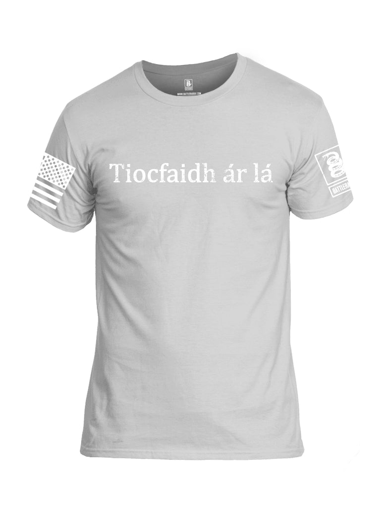 Battleraddle Tiocfaidh ar la White Sleeve Print Mens Cotton Crew Neck T Shirt