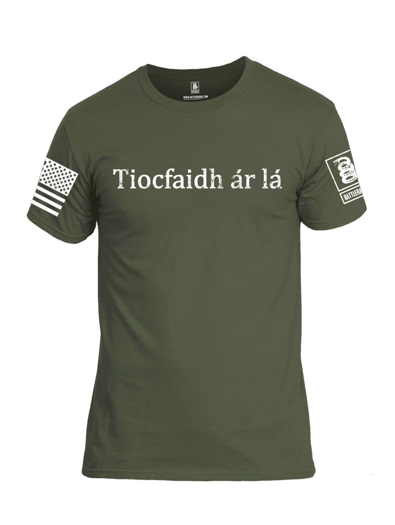Battleraddle Tiocfaidh ar la White Sleeve Print Mens Cotton Crew Neck T Shirt