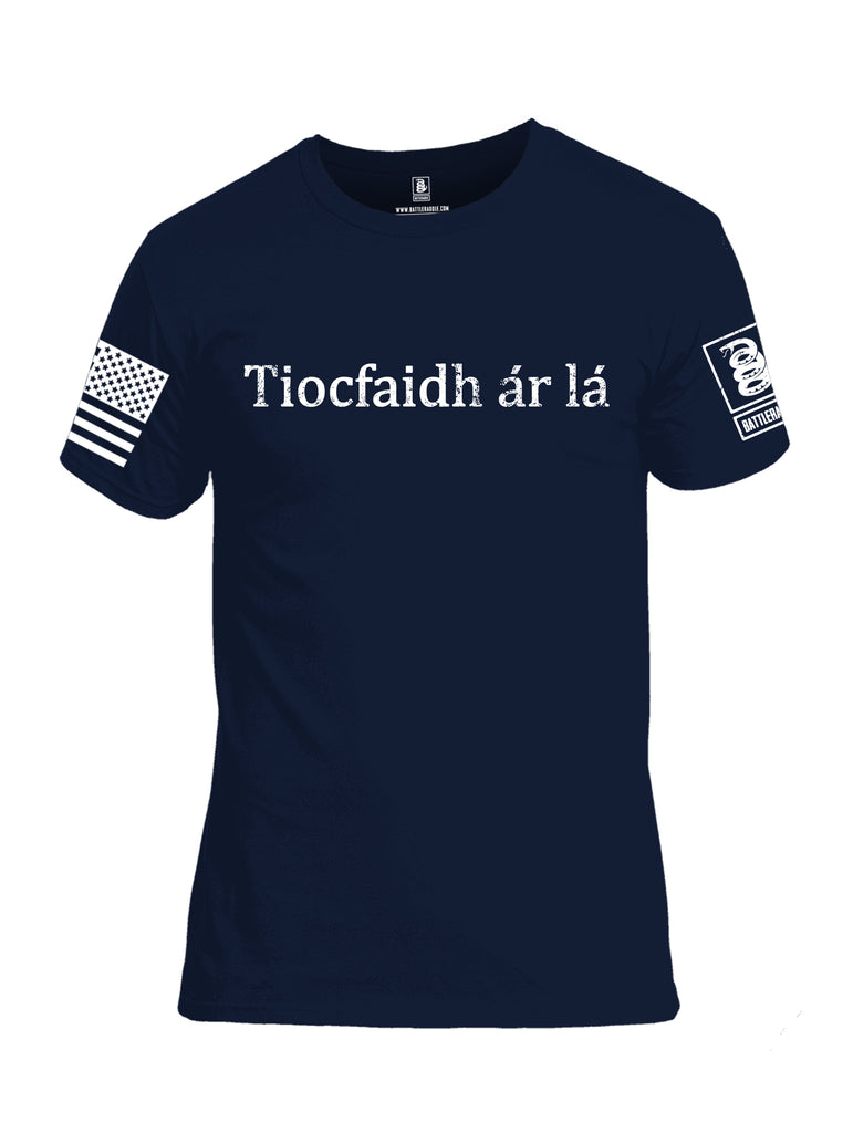 Battleraddle Tiocfaidh ar la White Sleeve Print Mens Cotton Crew Neck T Shirt