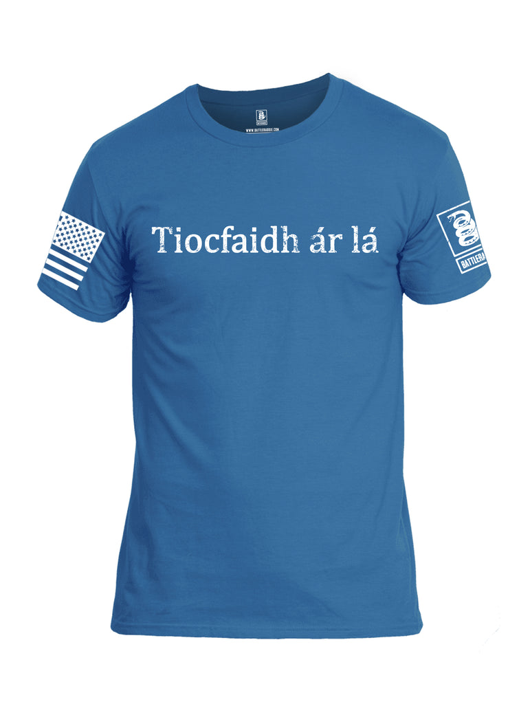Battleraddle Tiocfaidh ar la White Sleeve Print Mens Cotton Crew Neck T Shirt