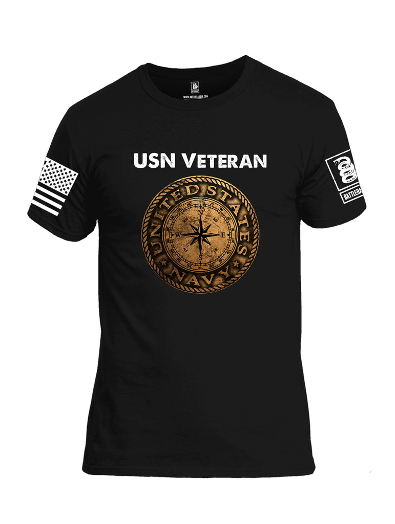 Battleraddle USN Veteran Compass White Sleeve Print Mens Cotton Crew Neck T Shirt