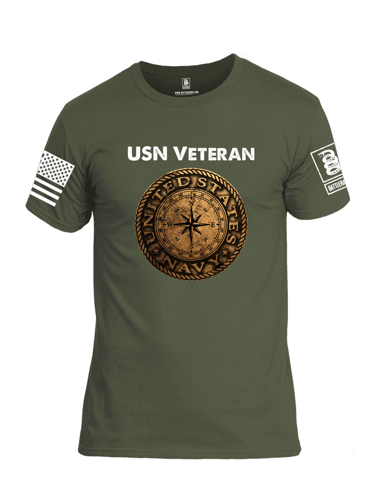 Battleraddle USN Veteran Compass White Sleeve Print Mens Cotton Crew Neck T Shirt
