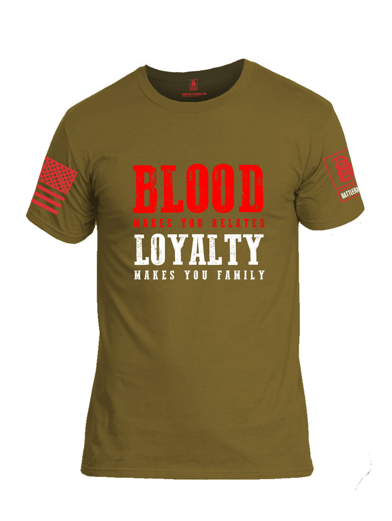 Battleraddle Blood Makes You Related Loyalty Makes You Family Red Sleeve Print Mens Cotton Crew Neck T Shirt