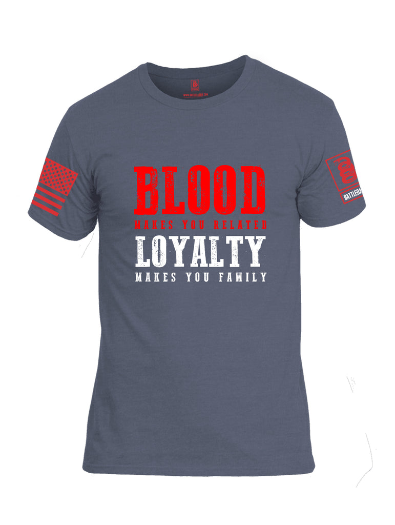 Battleraddle Blood Makes You Related Loyalty Makes You Family Red Sleeve Print Mens Cotton Crew Neck T Shirt
