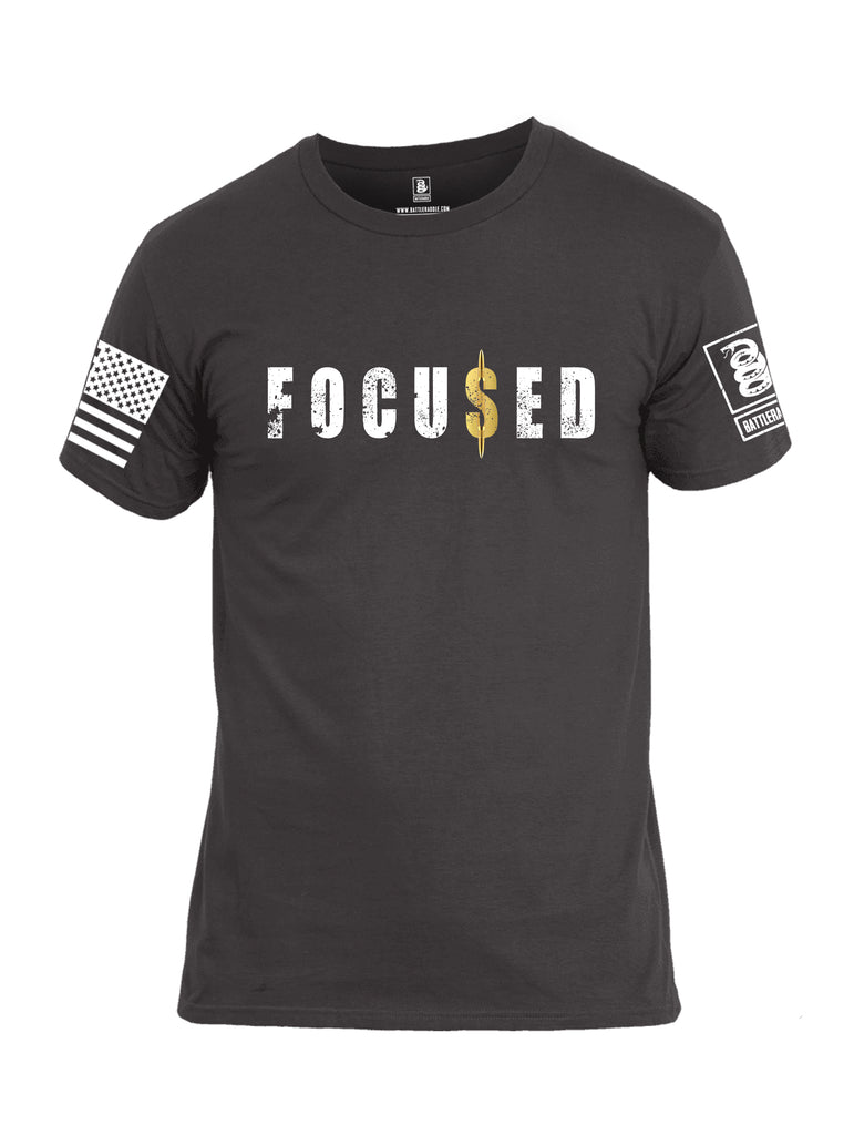 Battleraddle Focused White Sleeve Print Mens Cotton Crew Neck T Shirt