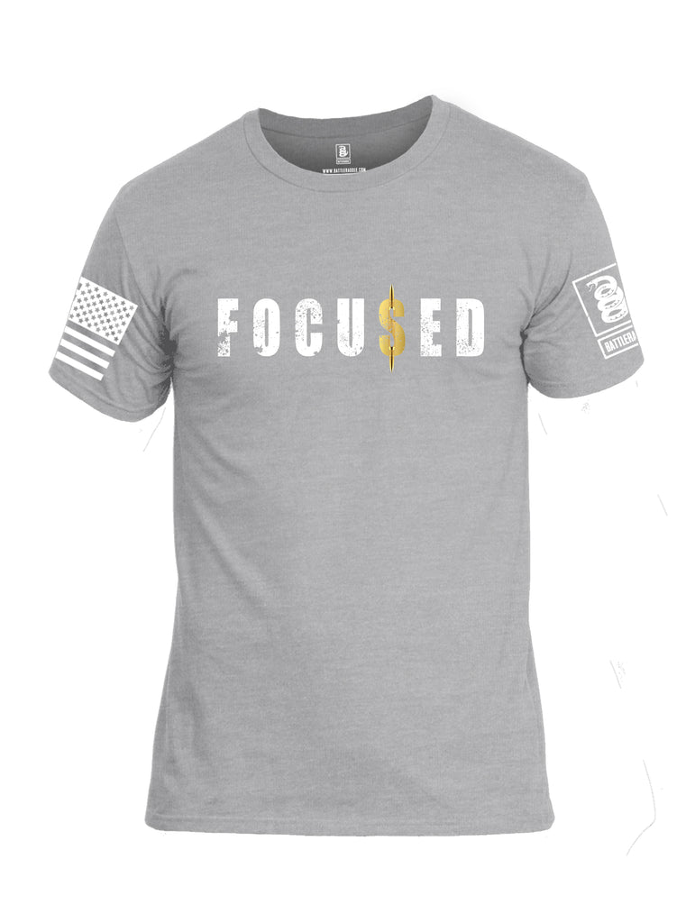Battleraddle Focused White Sleeve Print Mens Cotton Crew Neck T Shirt