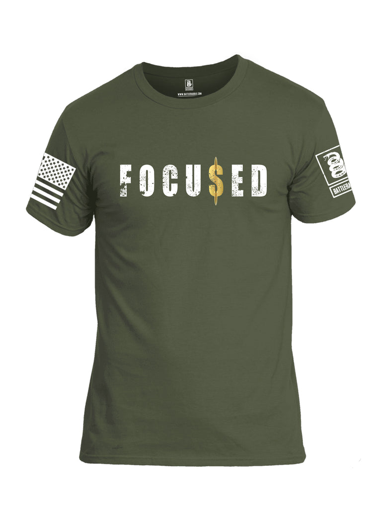 Battleraddle Focused White Sleeve Print Mens Cotton Crew Neck T Shirt