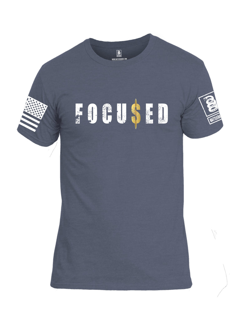 Battleraddle Focused White Sleeve Print Mens Cotton Crew Neck T Shirt