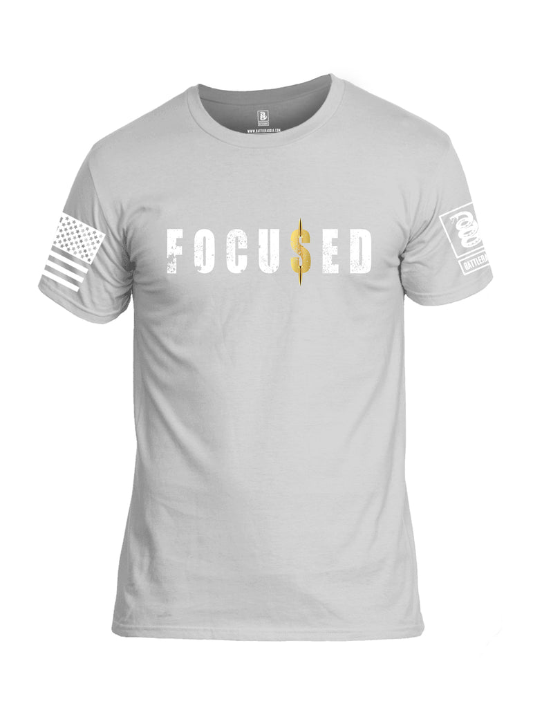 Battleraddle Focused White Sleeve Print Mens Cotton Crew Neck T Shirt