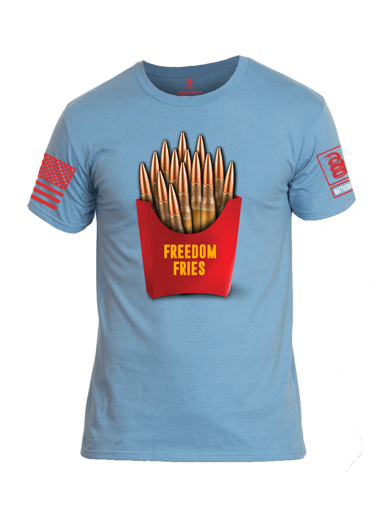 Battleraddle Freedom Fries Red Sleeve Print Mens Cotton Crew Neck T Shirt