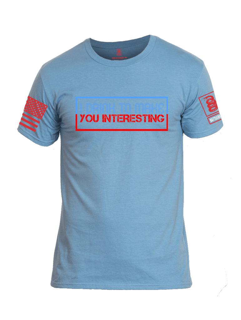 Battleraddle I Drink To Make You Interesting Red Sleeve Print Mens Cotton Crew Neck T Shirt