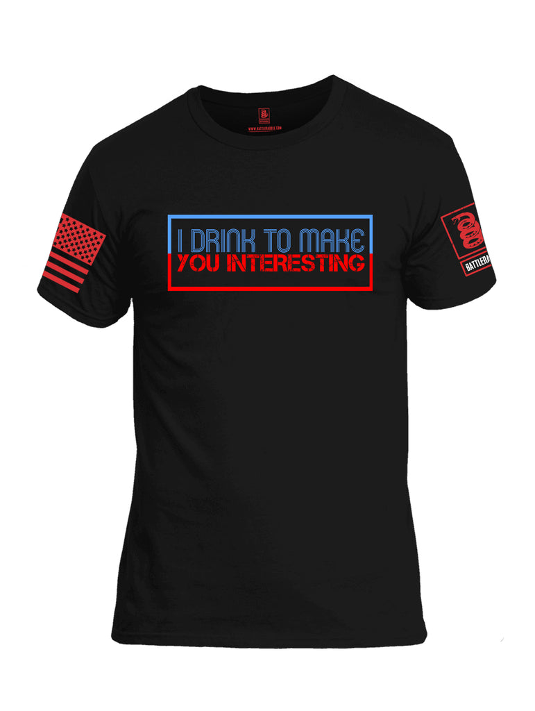 Battleraddle I Drink To Make You Interesting Red Sleeve Print Mens Cotton Crew Neck T Shirt