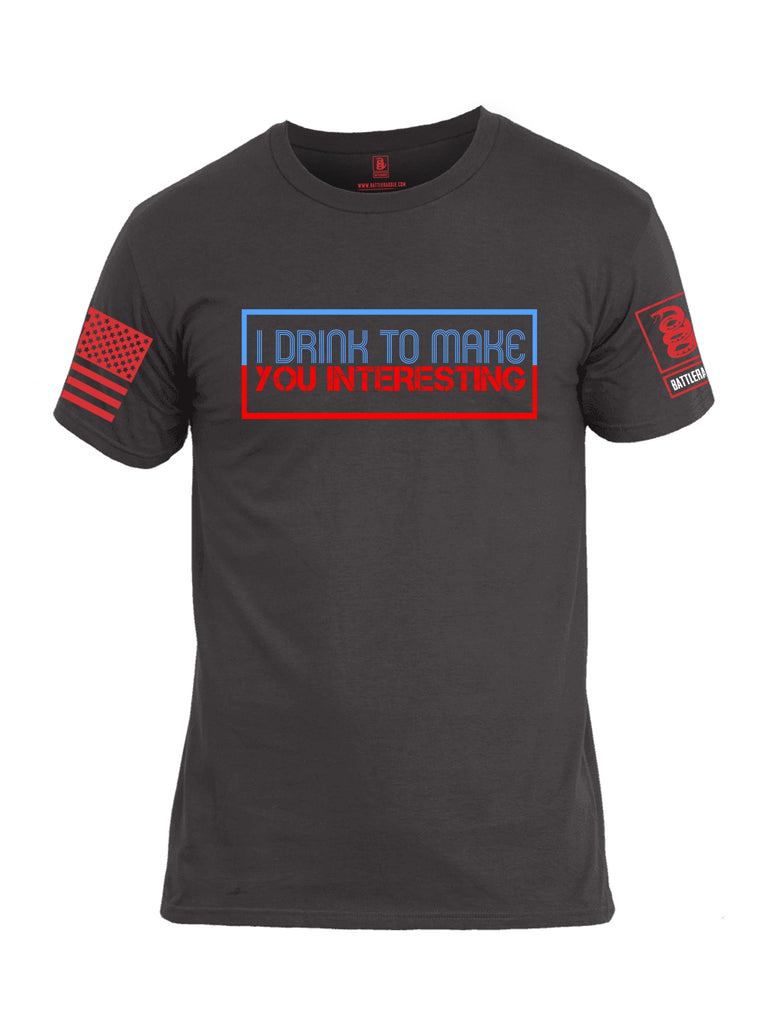 Battleraddle I Drink To Make You Interesting Red Sleeve Print Mens Cotton Crew Neck T Shirt