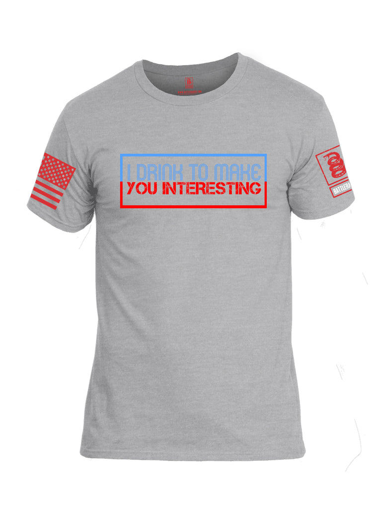 Battleraddle I Drink To Make You Interesting Red Sleeve Print Mens Cotton Crew Neck T Shirt
