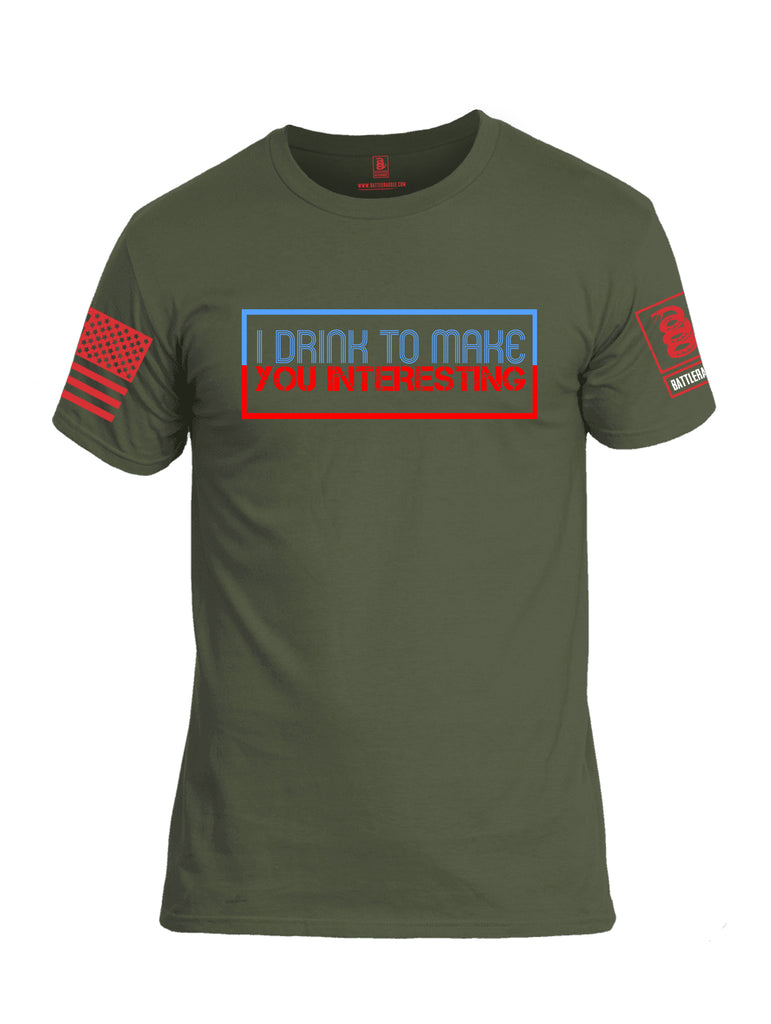 Battleraddle I Drink To Make You Interesting Red Sleeve Print Mens Cotton Crew Neck T Shirt