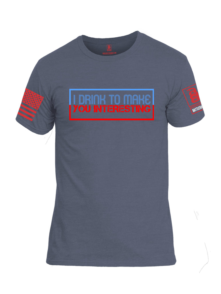 Battleraddle I Drink To Make You Interesting Red Sleeve Print Mens Cotton Crew Neck T Shirt