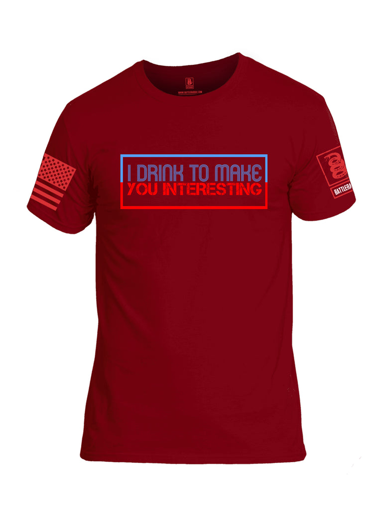 Battleraddle I Drink To Make You Interesting Red Sleeve Print Mens Cotton Crew Neck T Shirt