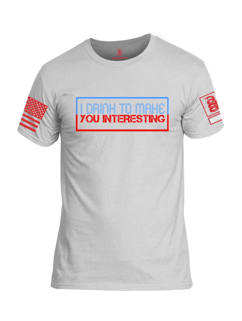 Battleraddle I Drink To Make You Interesting Red Sleeve Print Mens Cotton Crew Neck T Shirt