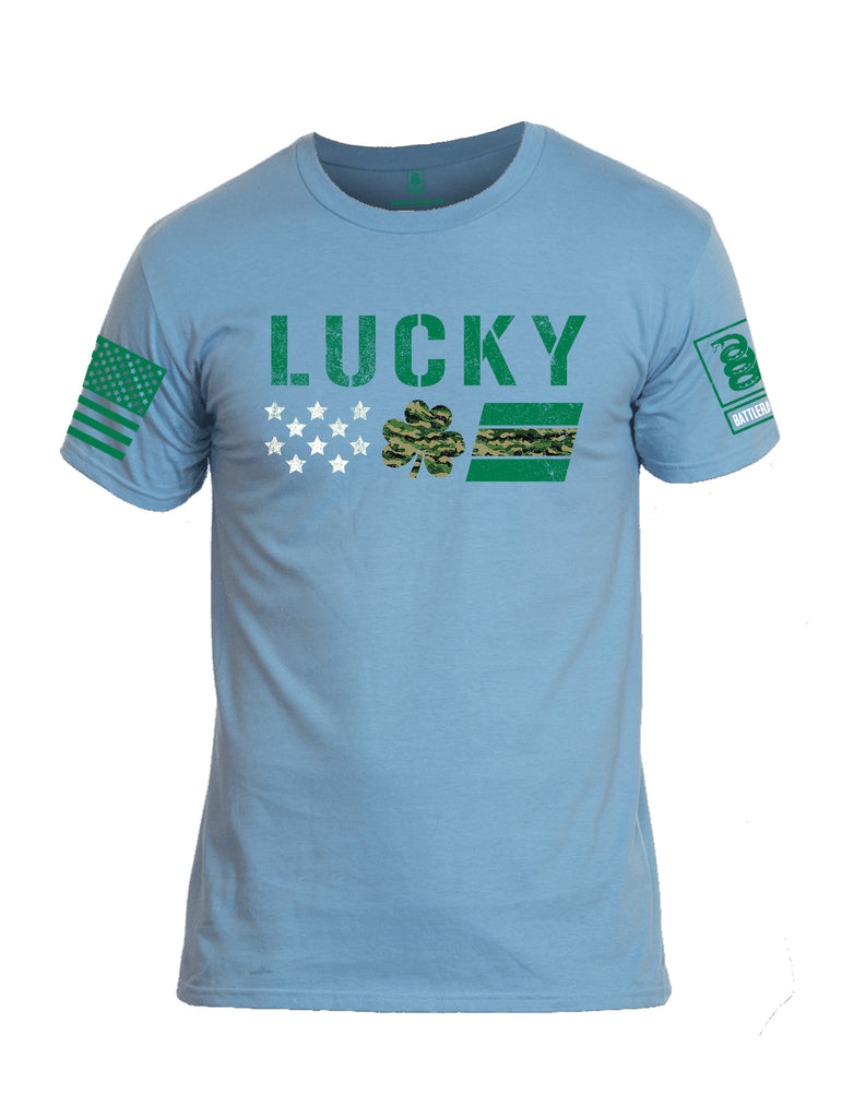 Battleraddle Lucky Leaf Green Sleeve Print Mens Cotton Crew Neck T Shirt