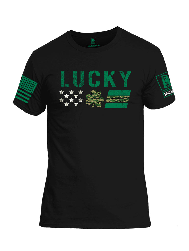 Battleraddle Lucky Leaf Green Sleeve Print Mens Cotton Crew Neck T Shirt
