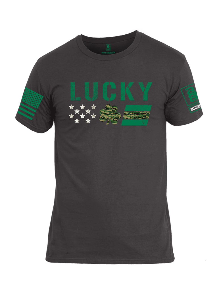 Battleraddle Lucky Leaf Green Sleeve Print Mens Cotton Crew Neck T Shirt