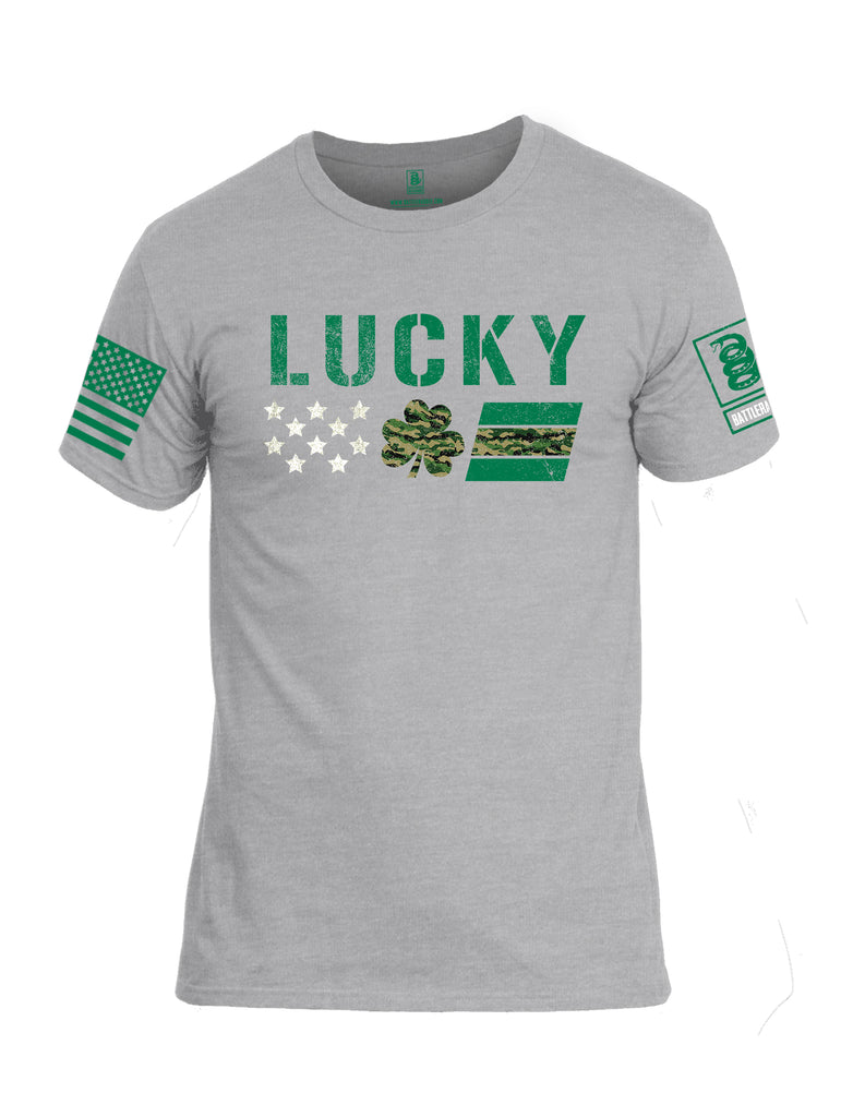 Battleraddle Lucky Leaf Green Sleeve Print Mens Cotton Crew Neck T Shirt