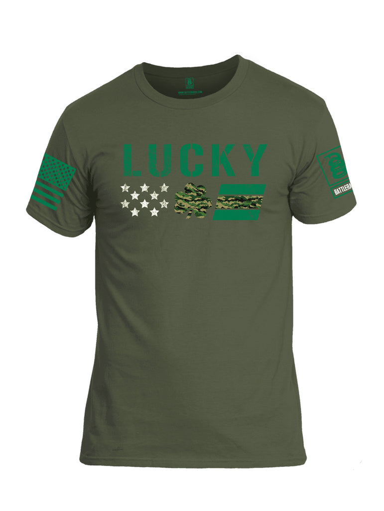 Battleraddle Lucky Leaf Green Sleeve Print Mens Cotton Crew Neck T Shirt