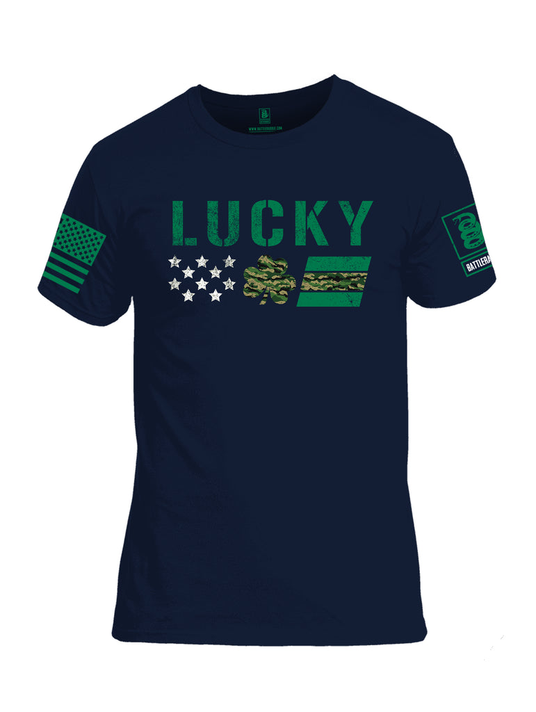 Battleraddle Lucky Leaf Green Sleeve Print Mens Cotton Crew Neck T Shirt