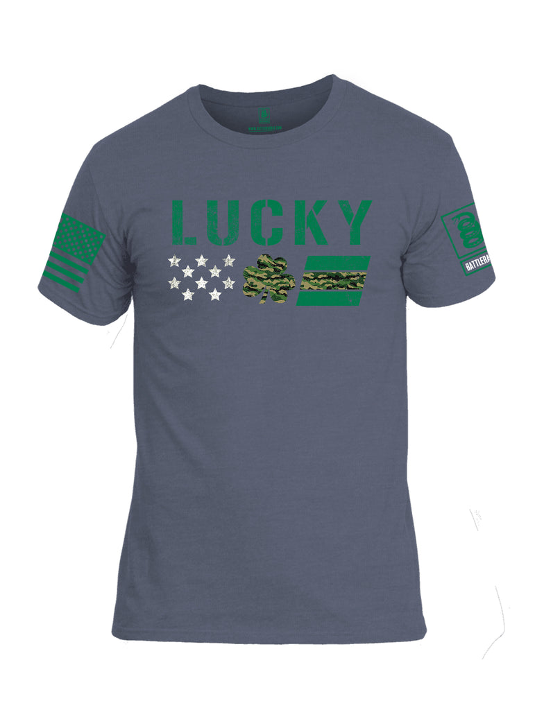Battleraddle Lucky Leaf Green Sleeve Print Mens Cotton Crew Neck T Shirt