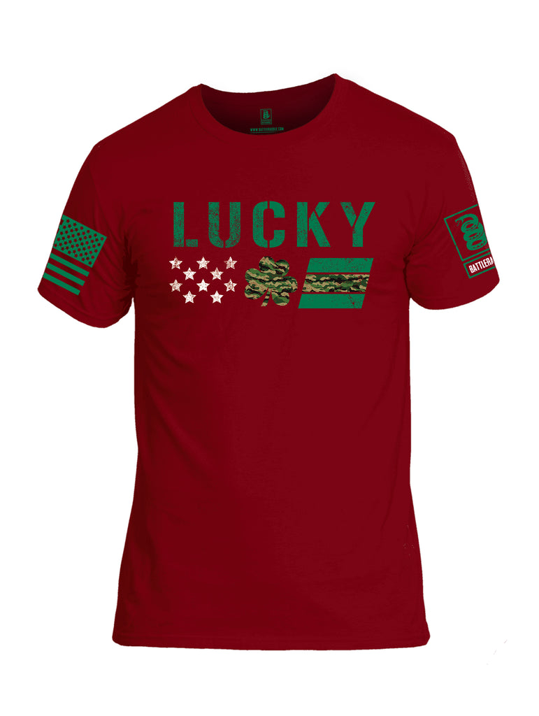 Battleraddle Lucky Leaf Green Sleeve Print Mens Cotton Crew Neck T Shirt