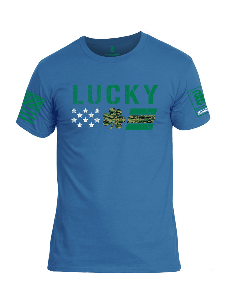 Battleraddle Lucky Leaf Green Sleeve Print Mens Cotton Crew Neck T Shirt