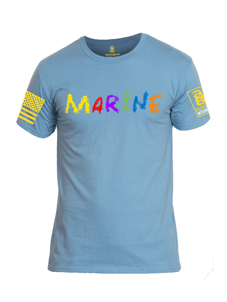 Battleraddle Marine Yellow Sleeve Print Mens Cotton Crew Neck T Shirt