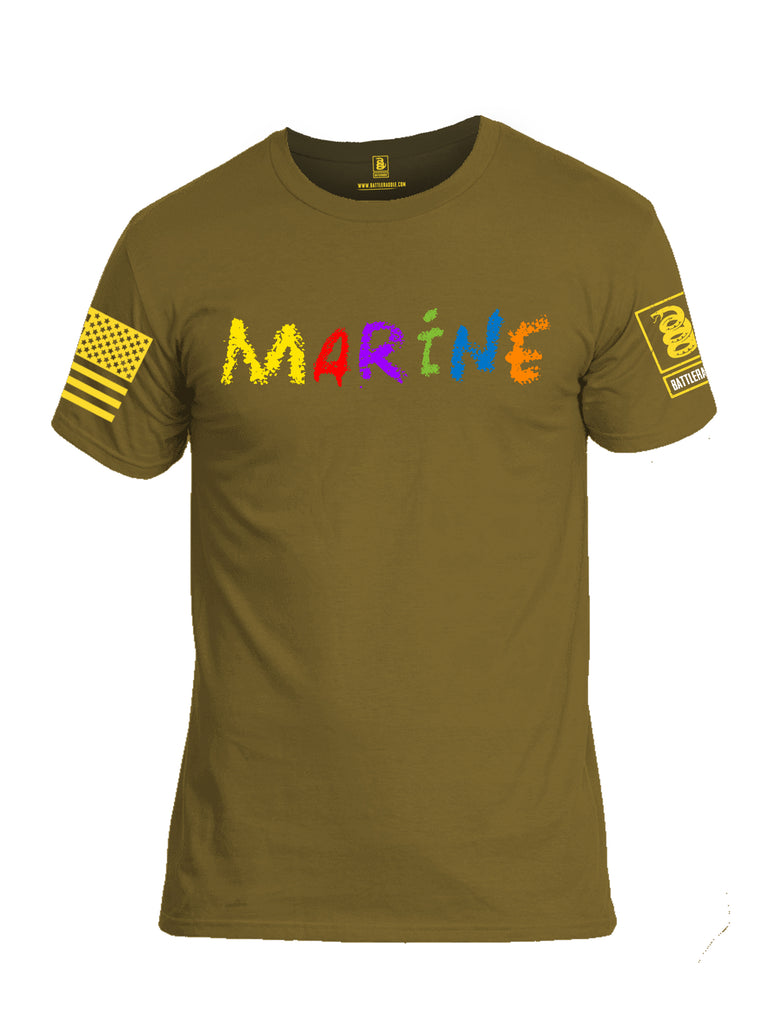 Battleraddle Marine Yellow Sleeve Print Mens Cotton Crew Neck T Shirt