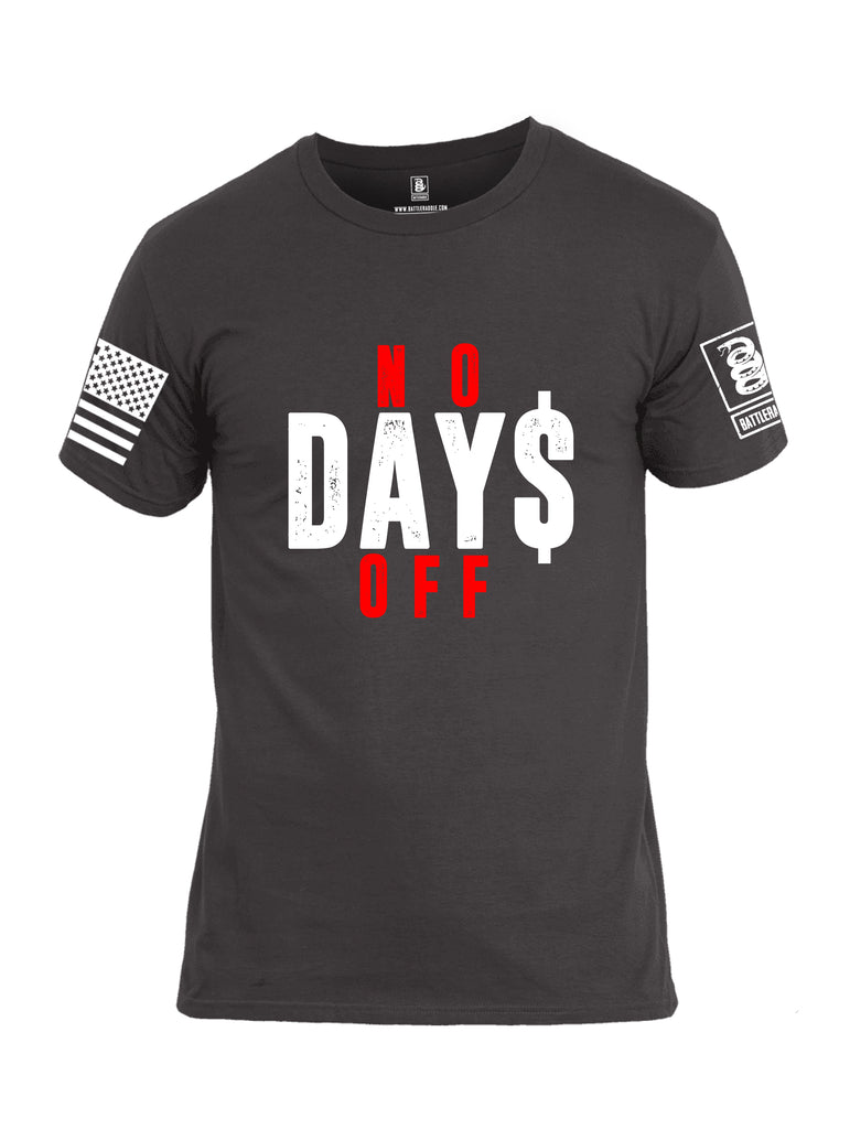 Battleraddle No Days Off White Sleeve Print Mens Cotton Crew Neck T Shirt