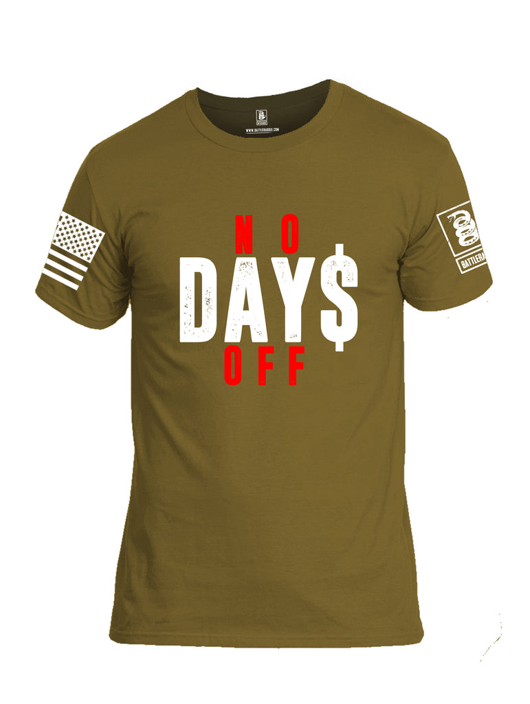 Battleraddle No Days Off White Sleeve Print Mens Cotton Crew Neck T Shirt
