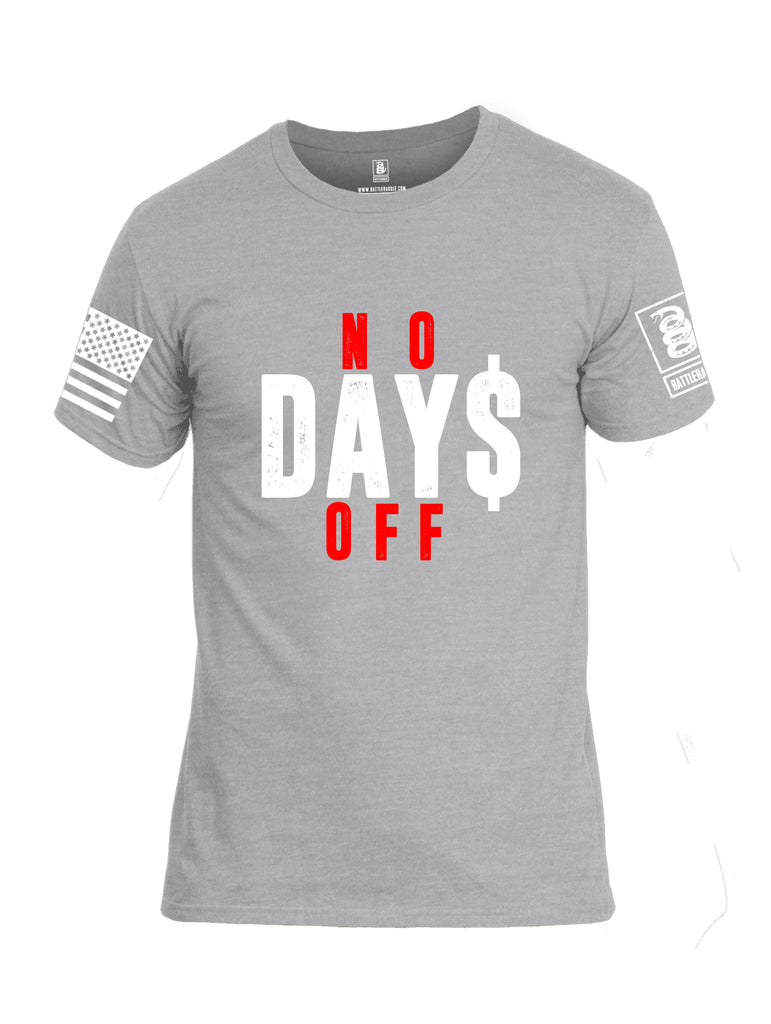 Battleraddle No Days Off White Sleeve Print Mens Cotton Crew Neck T Shirt