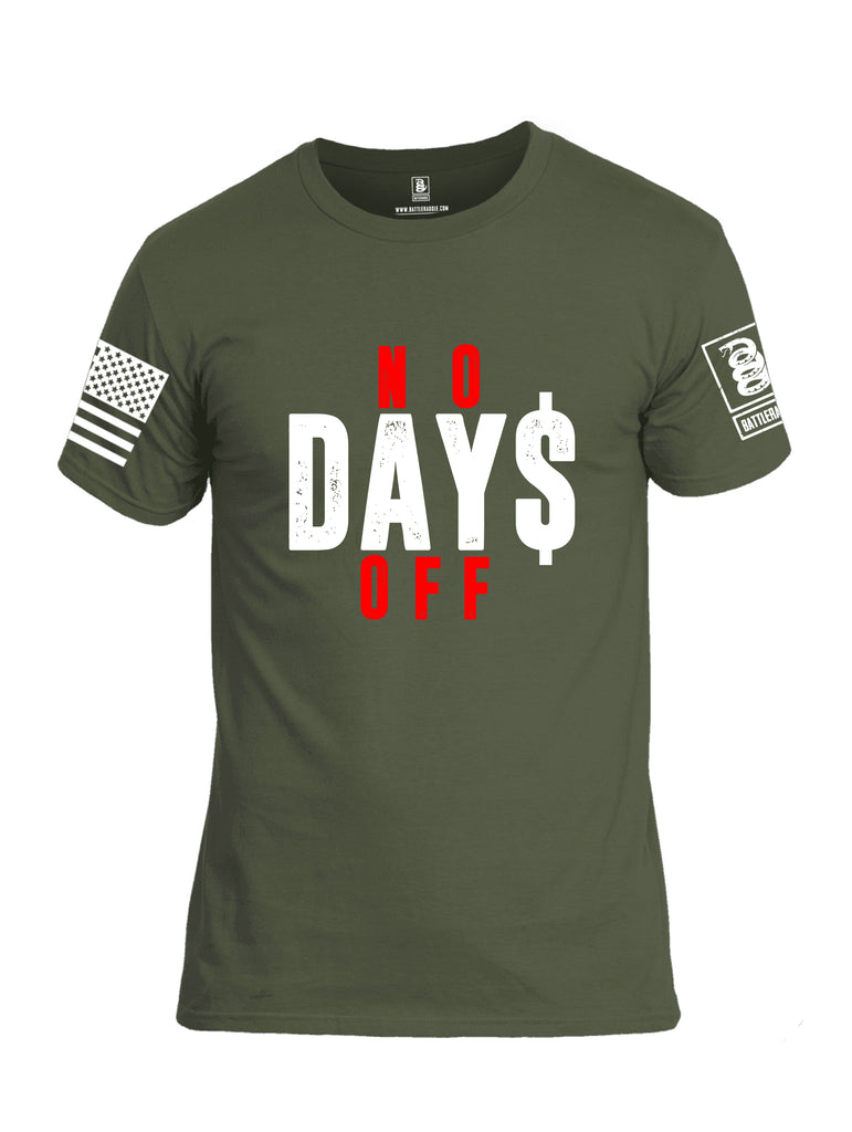 Battleraddle No Days Off White Sleeve Print Mens Cotton Crew Neck T Shirt