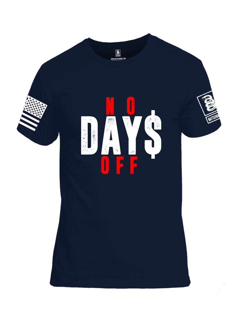 Battleraddle No Days Off White Sleeve Print Mens Cotton Crew Neck T Shirt