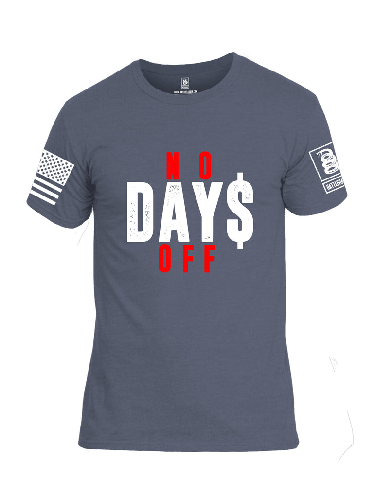 Battleraddle No Days Off White Sleeve Print Mens Cotton Crew Neck T Shirt