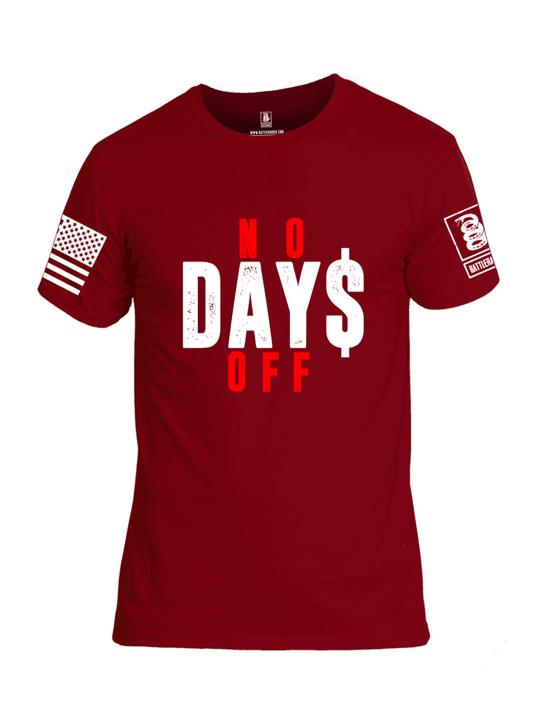 Battleraddle No Days Off White Sleeve Print Mens Cotton Crew Neck T Shirt